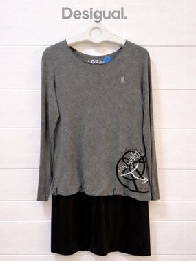 DESIGUAL Grey & Black Graphic Tunic Dress Size XL